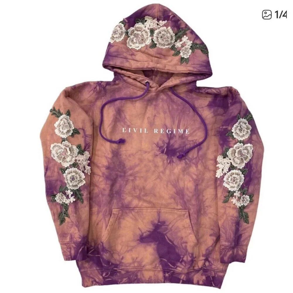 Civil Regime by Darc Sport White Rose Tie Dye Hoodie in Lilac Sand Size M NEW - Picture 1 of 6